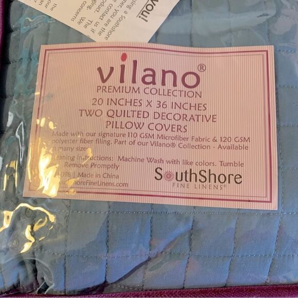 Vilano King Sz Pillow Covers Quilted Blue 20”x36” NWT Gorgeous - Picture 2 of 4